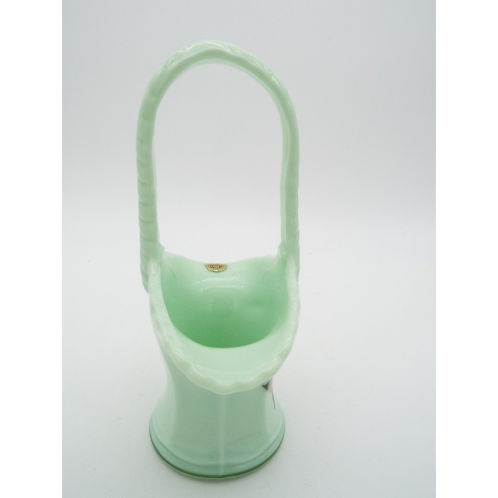 #67 - Westmoreland Light Green Hand Painted Floral Basket - Picture 2 of 6